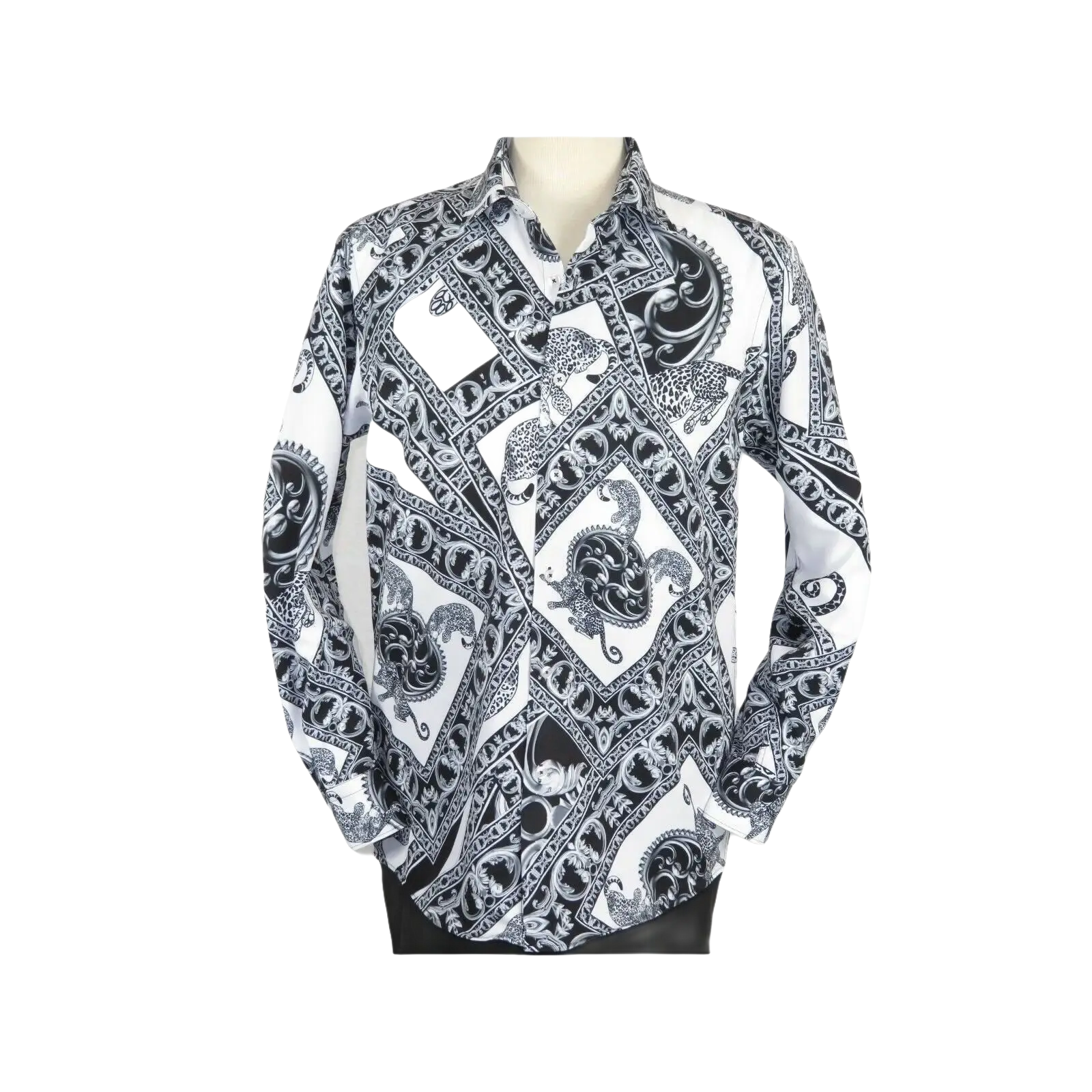 Mens Oscar Banks Turkey Shirt Satin Roman Lion Medusa European 6587 Black gray - J.Valintin Men's Wear Legend - 2960