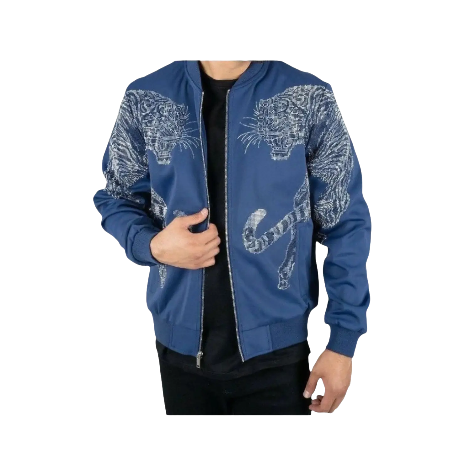 Mens Platini Bamber Jacket with Lion Rhinestone Design Zip up BMJ8133 Blue - J.Valintin Men's Wear Legend - 92083
