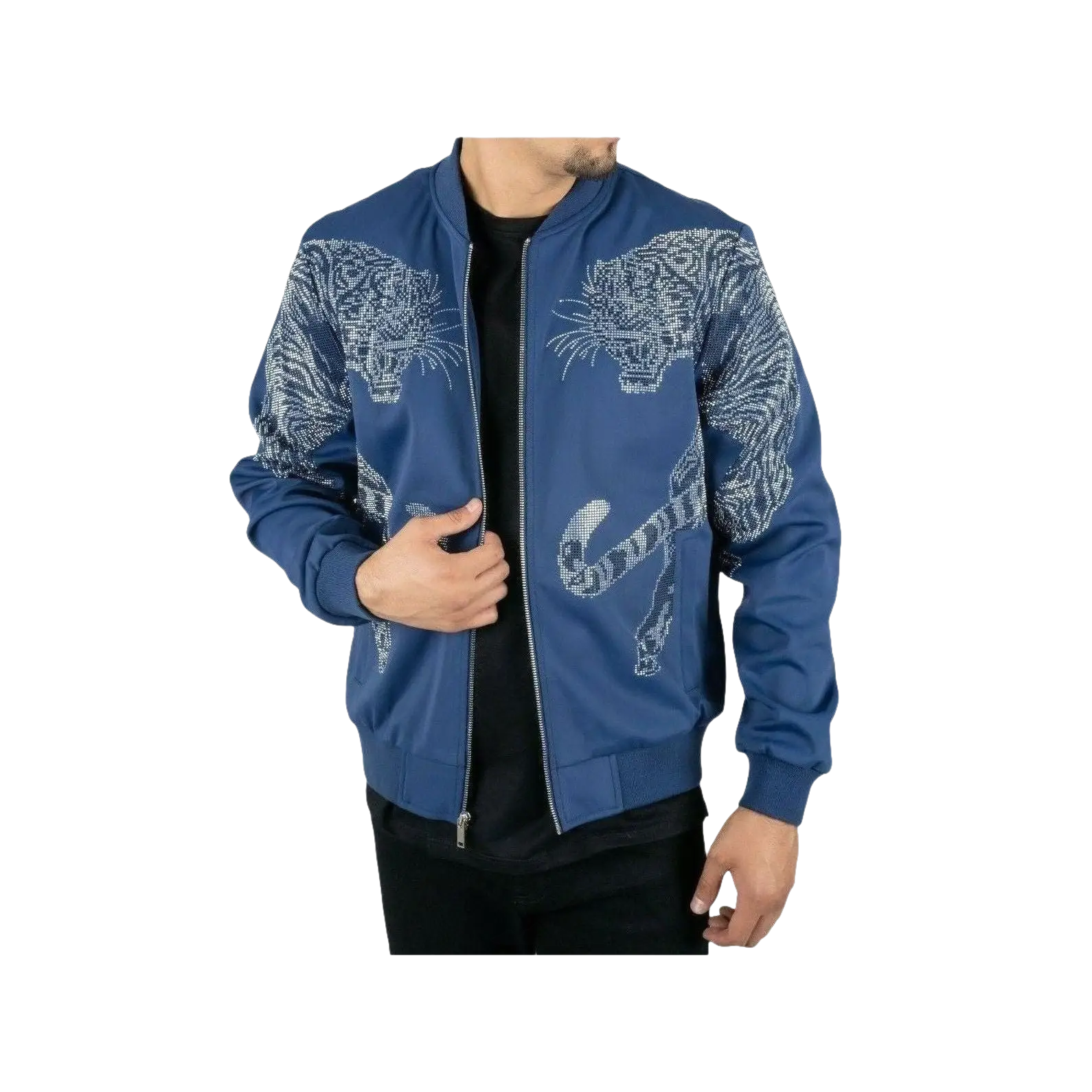 Mens Platini Bamber Jacket with Lion Rhinestone Design Zip up BMJ8133 Blue - J.Valintin Men's Wear Legend - 92083