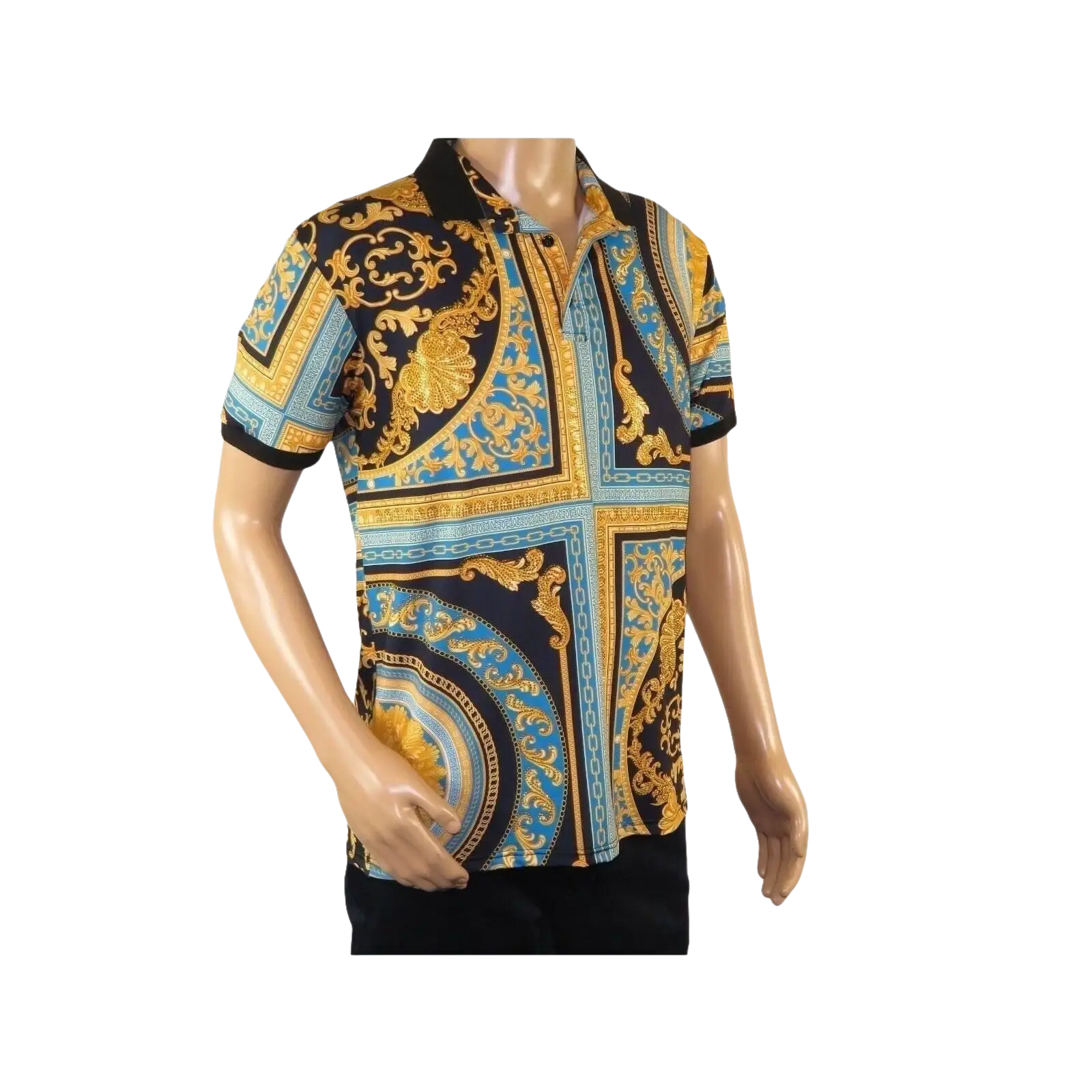 Mens PLATINI Sports Polo Shirt With Rhine Stones Fancy Medallion DPP8241 Black - J.Valintin Men's Wear Legend - 71751