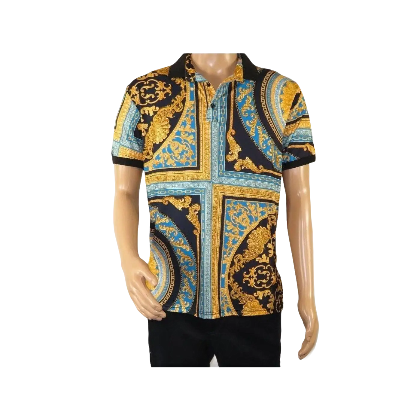 Mens PLATINI Sports Polo Shirt With Rhine Stones Fancy Medallion DPP8241 Black - J.Valintin Men's Wear Legend - 71751
