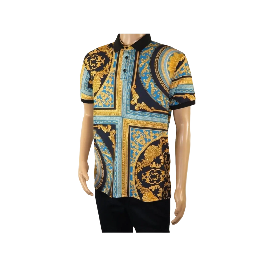 Mens PLATINI Sports Polo Shirt With Rhine Stones Fancy Medallion DPP8241 Black - J.Valintin Men's Wear Legend - 71751