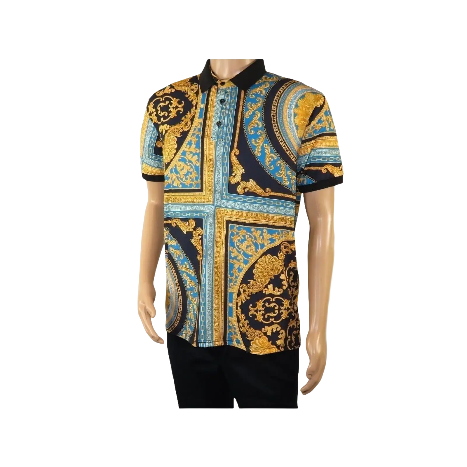 Mens PLATINI Sports Polo Shirt With Rhine Stones Fancy Medallion DPP8241 Black - J.Valintin Men's Wear Legend - 71751