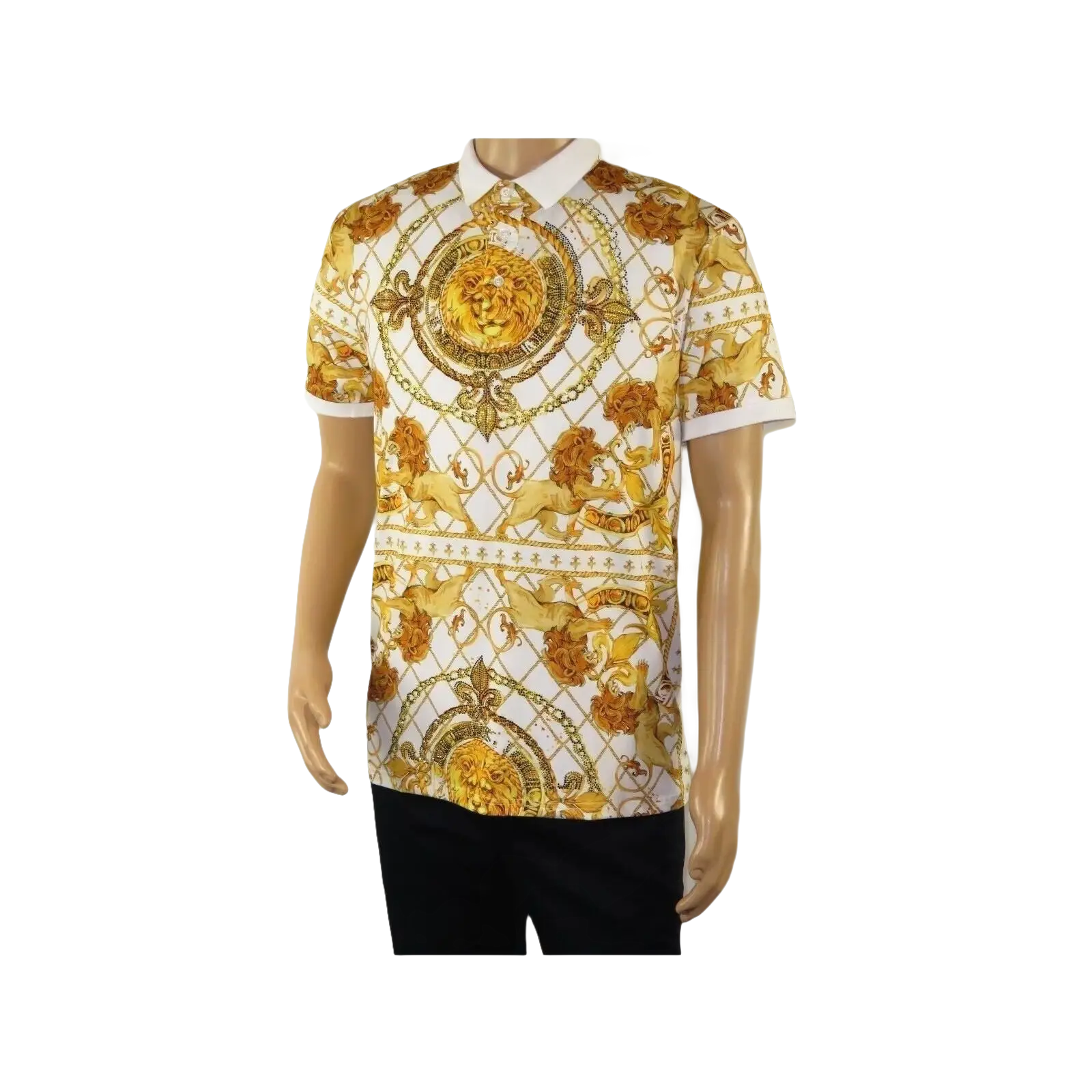 Mens PLATINI Sports Polo Shirt With Rhine Stones Lion Medallion DPP8246 White - J.Valintin Men's Wear Legend - 71728