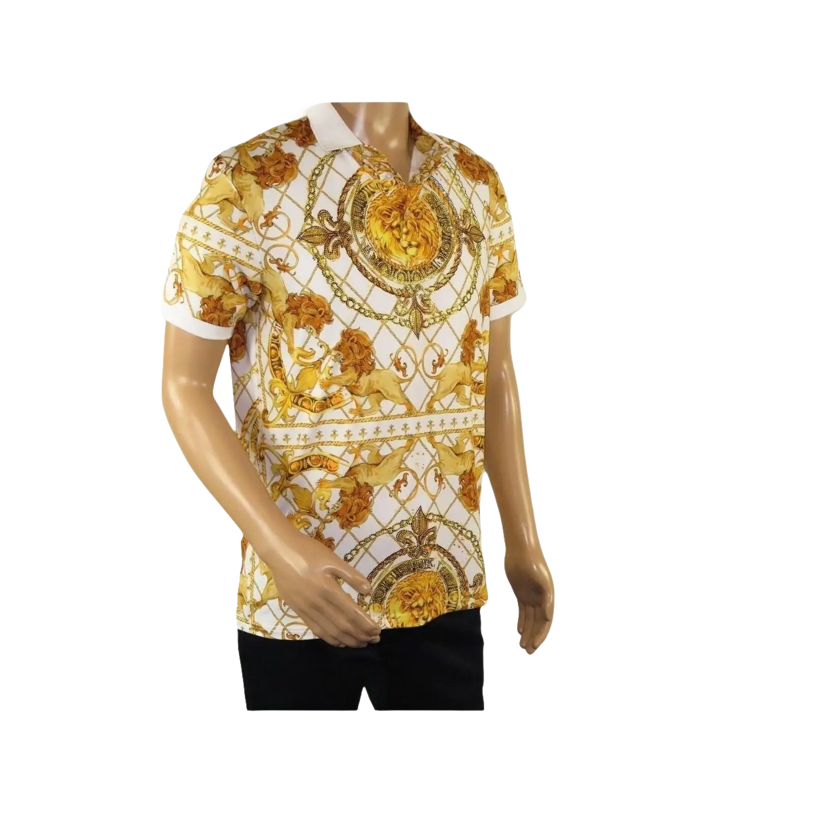 Mens PLATINI Sports Polo Shirt With Rhine Stones Lion Medallion DPP8246 White - J.Valintin Men's Wear Legend - 71728