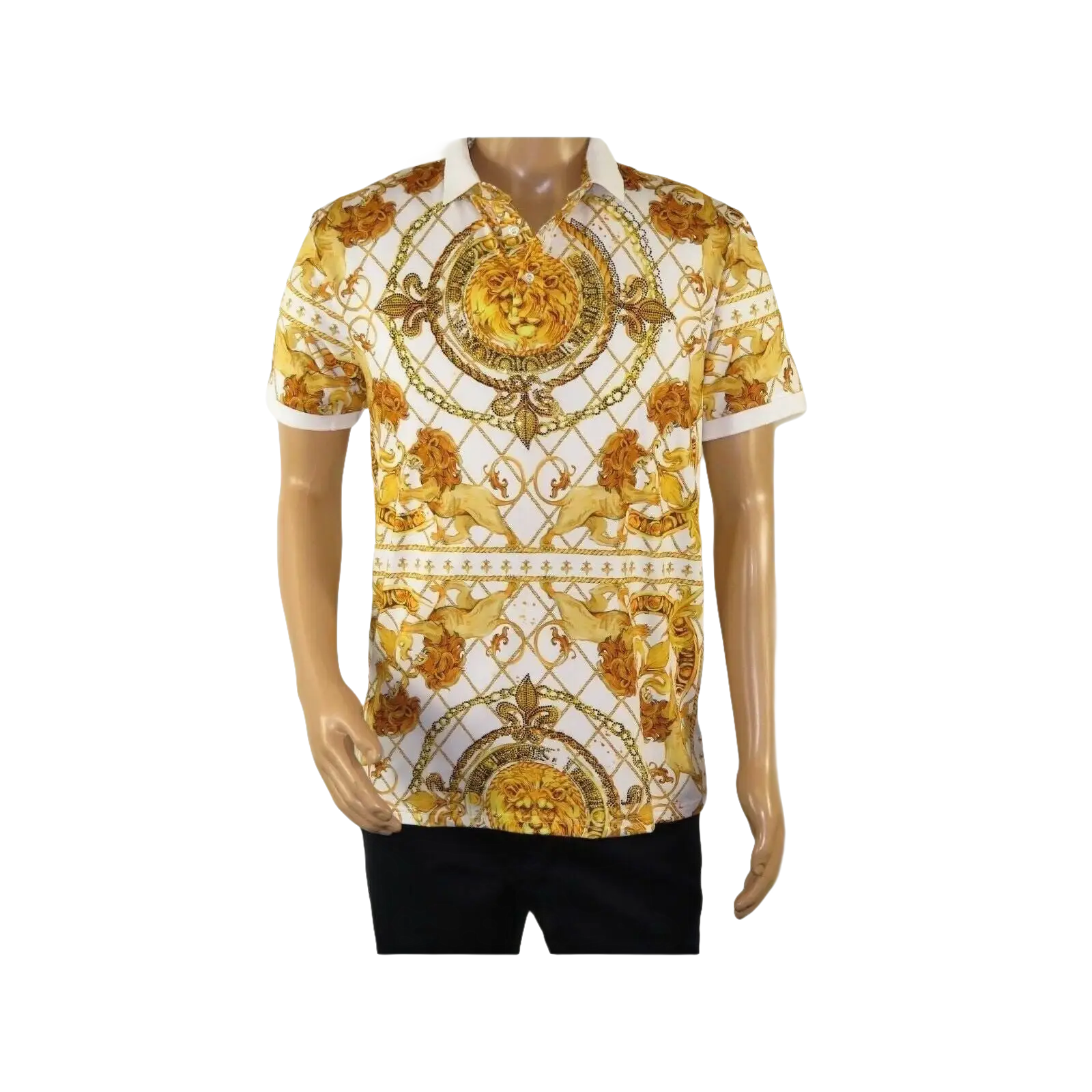 Mens PLATINI Sports Polo Shirt With Rhine Stones Lion Medallion DPP8246 White - J.Valintin Men's Wear Legend - 71728
