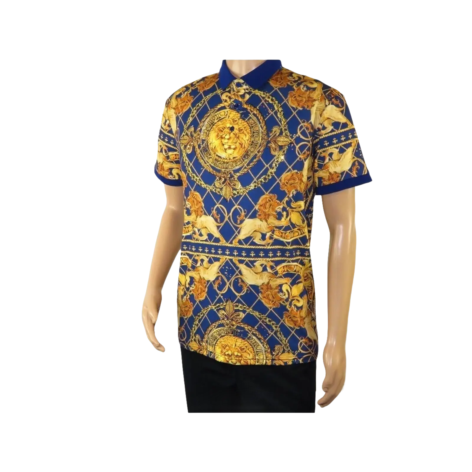 Mens PLATINI Sports Polo Shirt With Rhine Stones Lion Medallion DPP8247 Navy - J.Valintin Men's Wear Legend - 71723