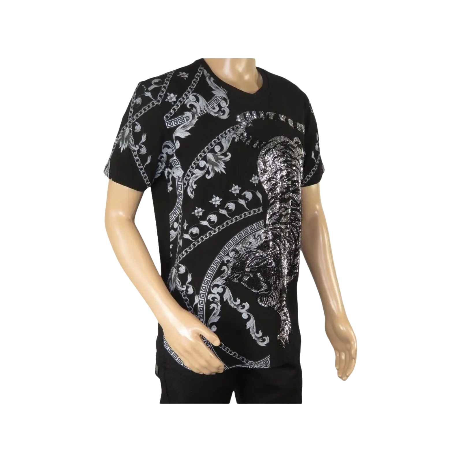 Mens PLATINI Sports Shirt With Rhine Stones Lion Chain STT8022 Black Lion - J.Valintin Men's Wear Legend - 92050