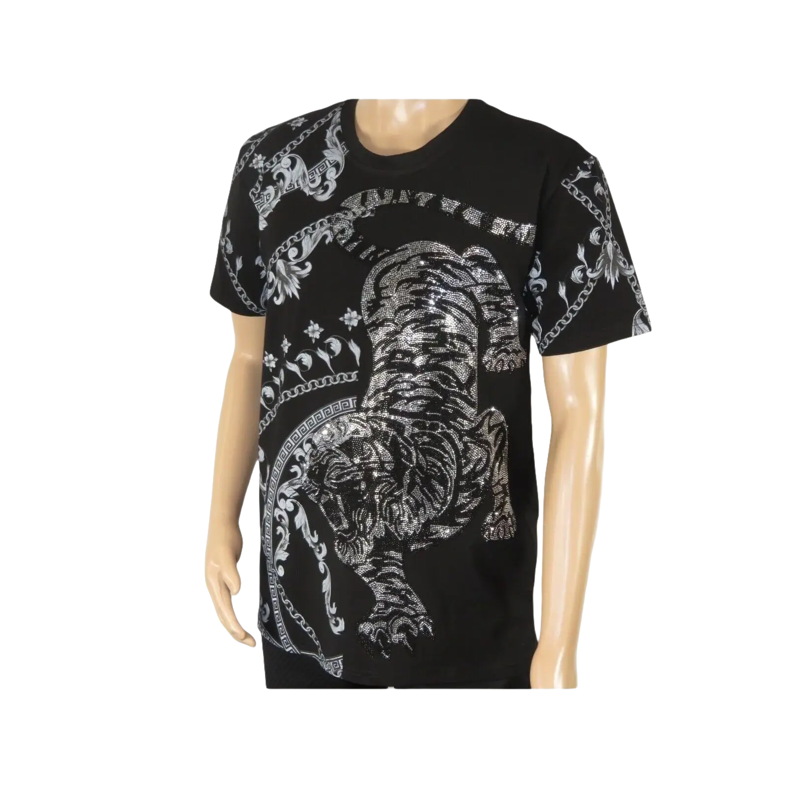 Mens PLATINI Sports Shirt With Rhine Stones Lion Chain STT8022 Black Lion - J.Valintin Men's Wear Legend - 92050