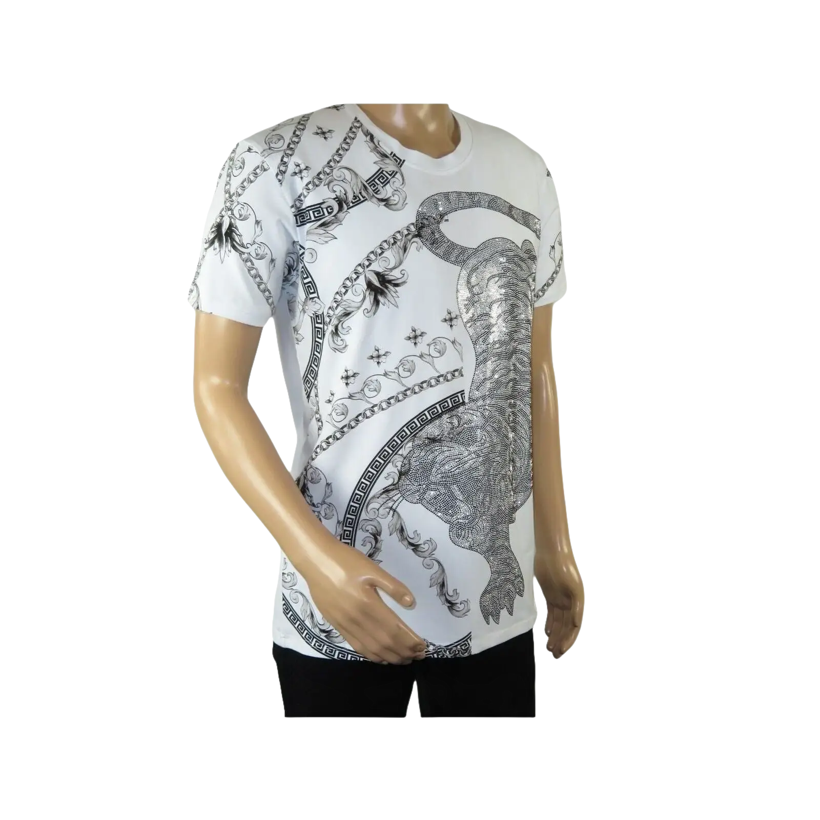 Mens PLATINI Sports Shirt With Rhine Stones Lion Chain STT8023 White - J.Valintin Men's Wear Legend - 92035