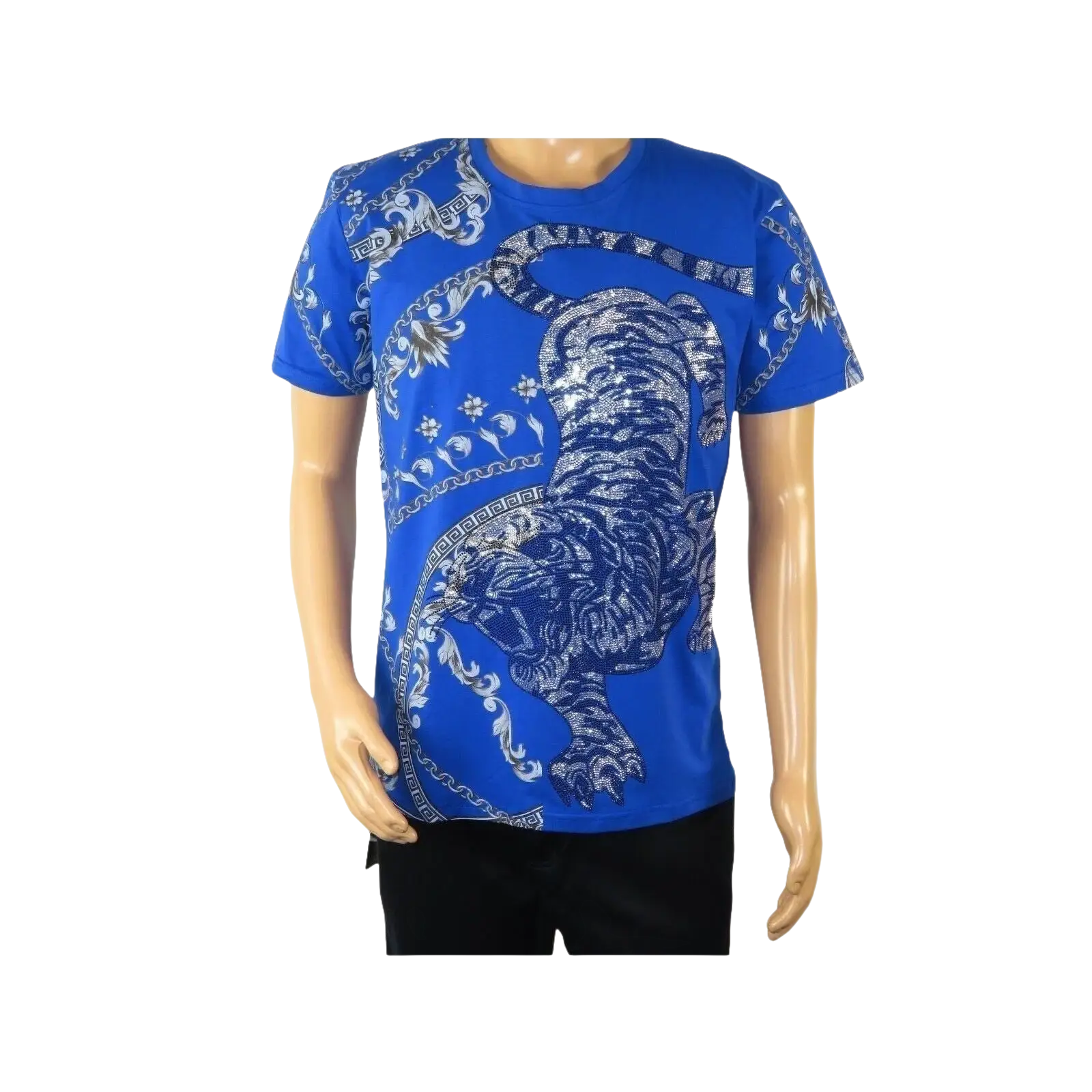 Mens PLATINI Sports Shirt With Rhine Stones Lion Chain STT8025 Royal Blue - J.Valintin Men's Wear Legend - 92055