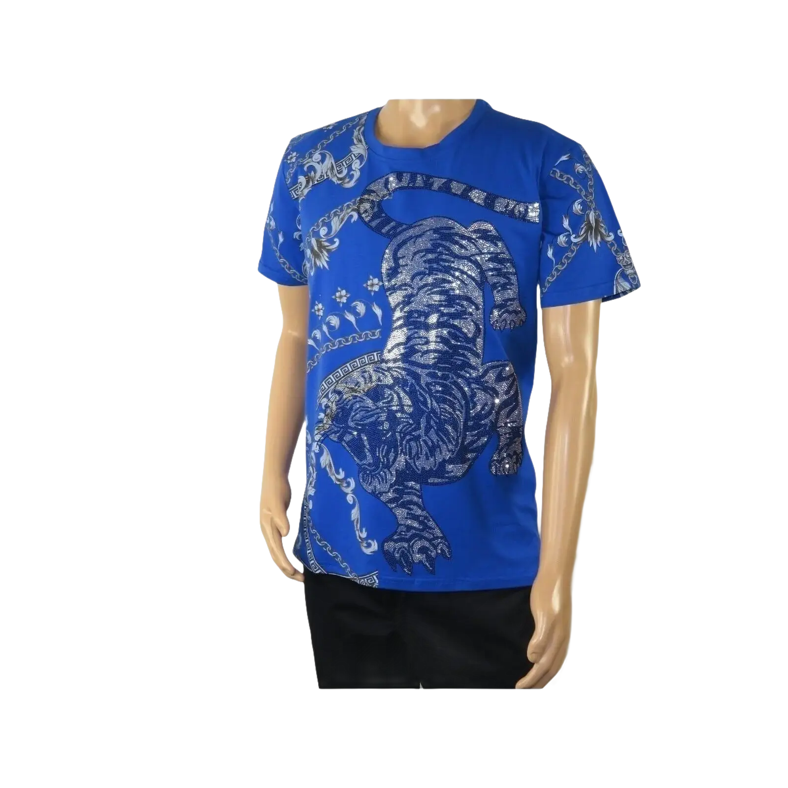 Mens PLATINI Sports Shirt With Rhine Stones Lion Chain STT8025 Royal Blue - J.Valintin Men's Wear Legend - 92055