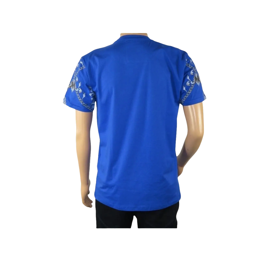 Mens PLATINI Sports Shirt With Rhine Stones Lion Chain STT8025 Royal Blue - J.Valintin Men's Wear Legend - 92055