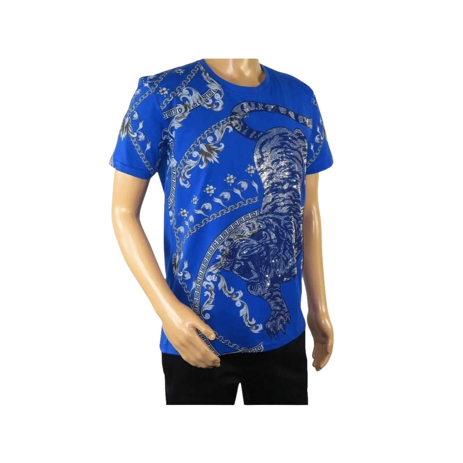 Mens PLATINI Sports Shirt With Rhine Stones Lion Chain STT8025 Royal Blue - J.Valintin Men's Wear Legend - 92055