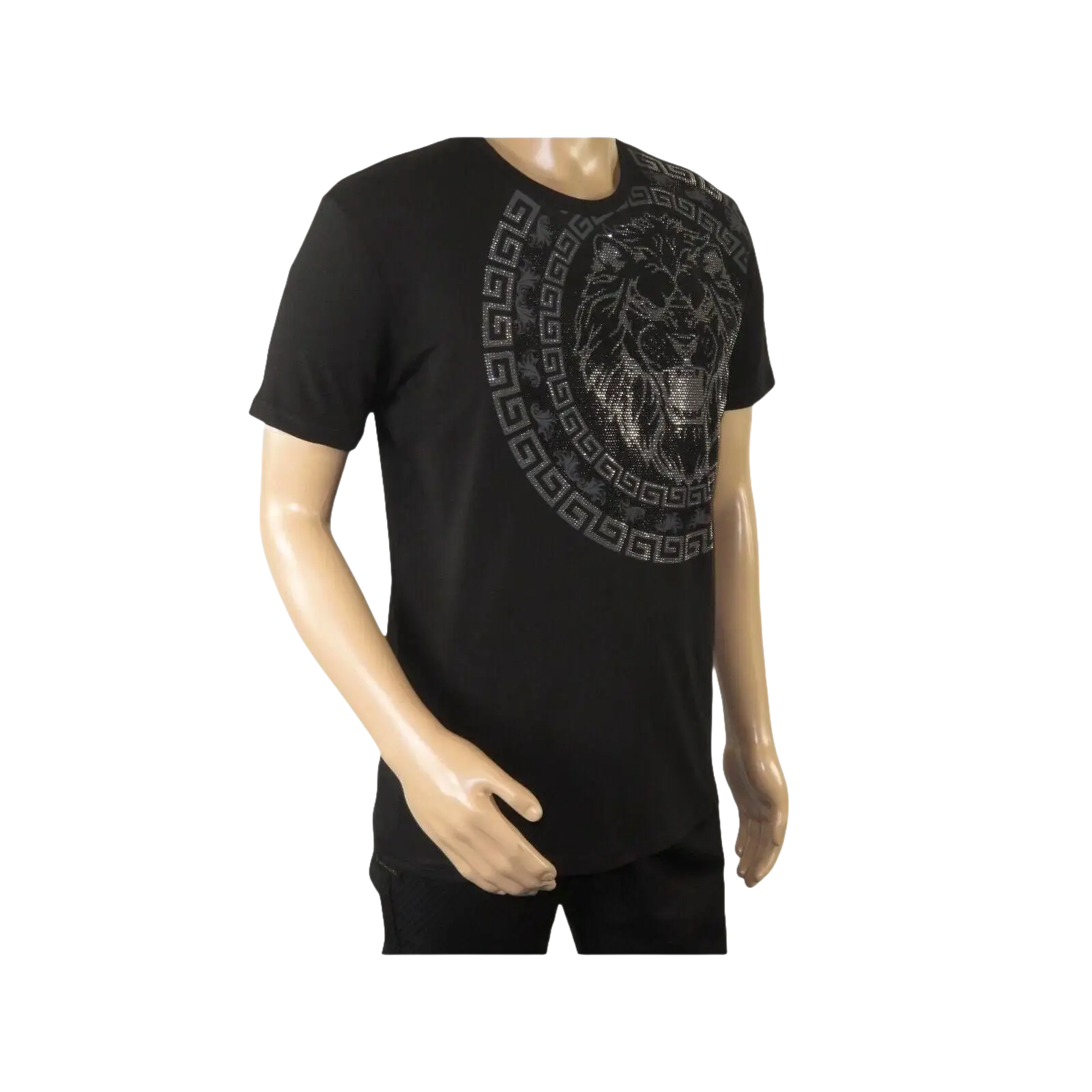 Mens PLATINI Sports Shirt With Rhine Stones Lion Medallion Chain SS3612 Black - J.Valintin Men's Wear Legend - 92015