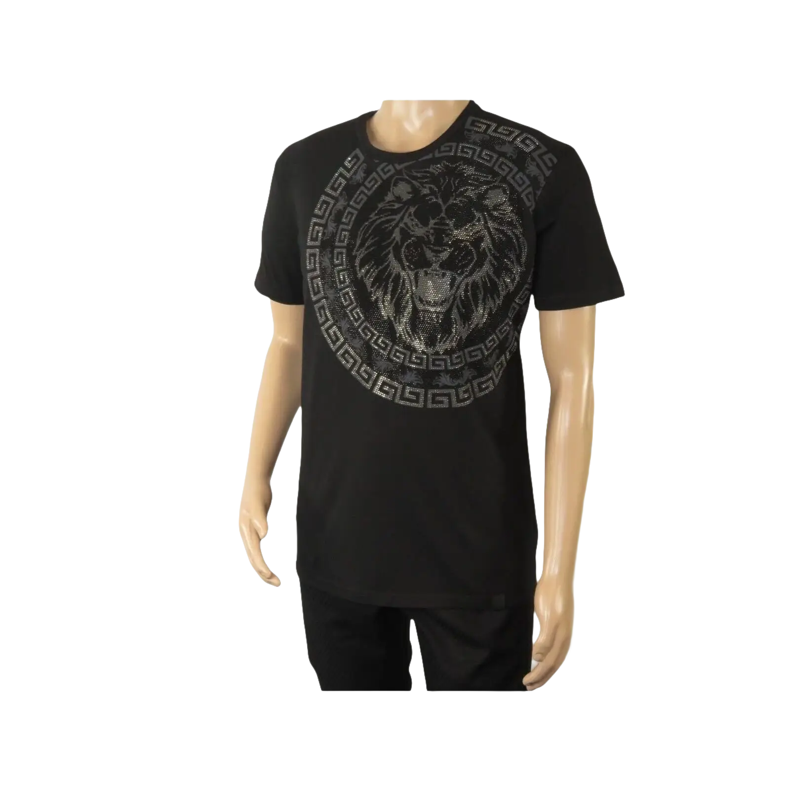 Mens PLATINI Sports Shirt With Rhine Stones Lion Medallion Chain SS3612 Black - J.Valintin Men's Wear Legend - 92015