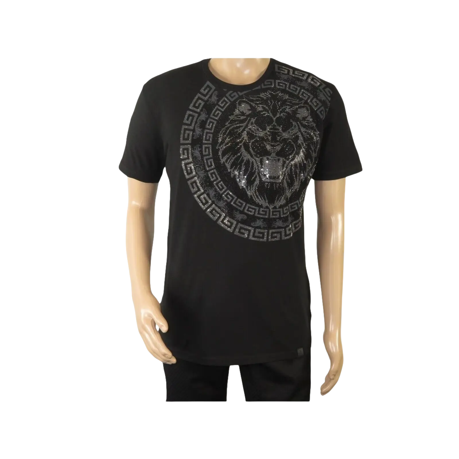 Mens PLATINI Sports Shirt With Rhine Stones Lion Medallion Chain SS3612 Black - J.Valintin Men's Wear Legend - 92015