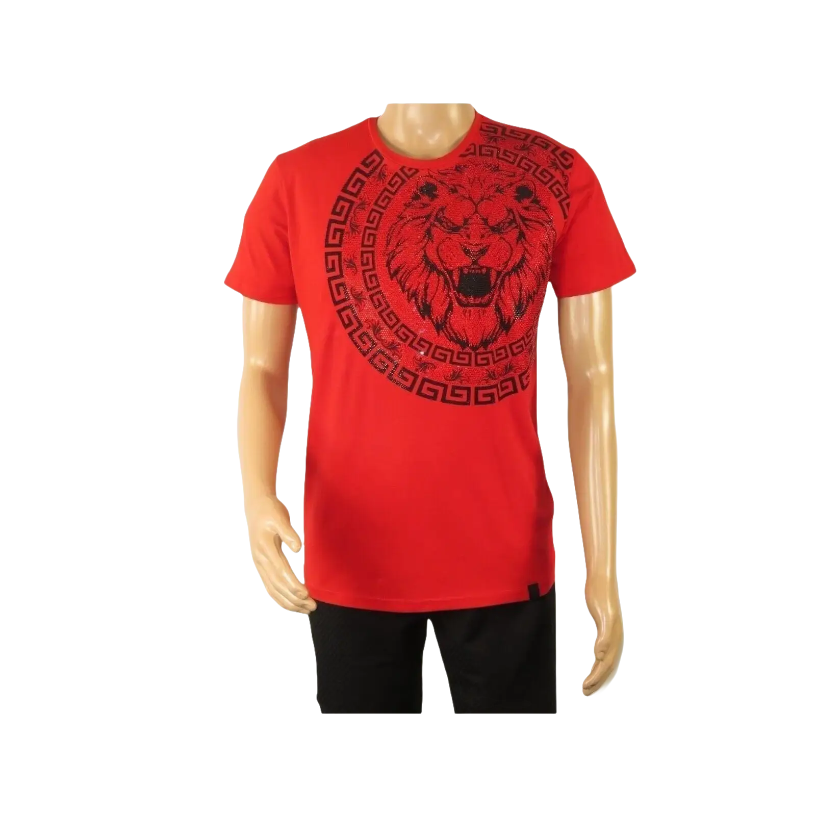 Mens PLATINI Sports Shirt With Rhine Stones Lion Medallion Chain SS3612 Red - J.Valintin Men's Wear Legend - 92005