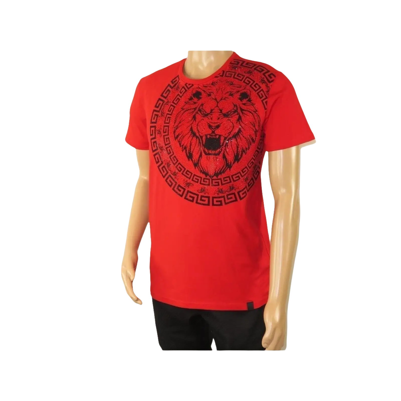 Mens PLATINI Sports Shirt With Rhine Stones Lion Medallion Chain SS3612 Red - J.Valintin Men's Wear Legend - 92005