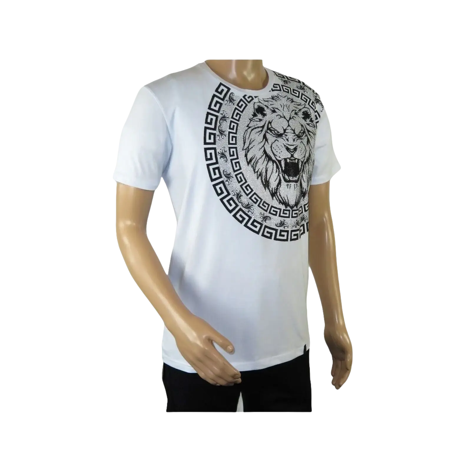Mens PLATINI Sports Shirt With Rhine Stones Lion Medallion Chain SS3612 White - J.Valintin Men's Wear Legend - 92020