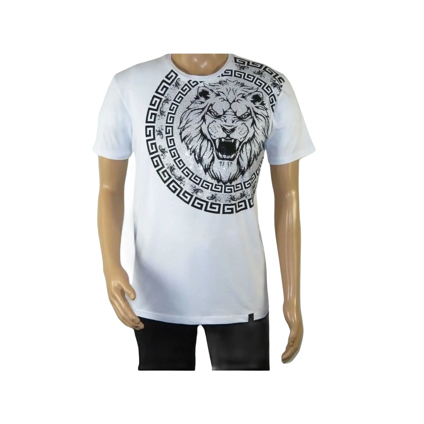 Mens PLATINI Sports Shirt With Rhine Stones Lion Medallion Chain SS3612 White - J.Valintin Men's Wear Legend - 92020