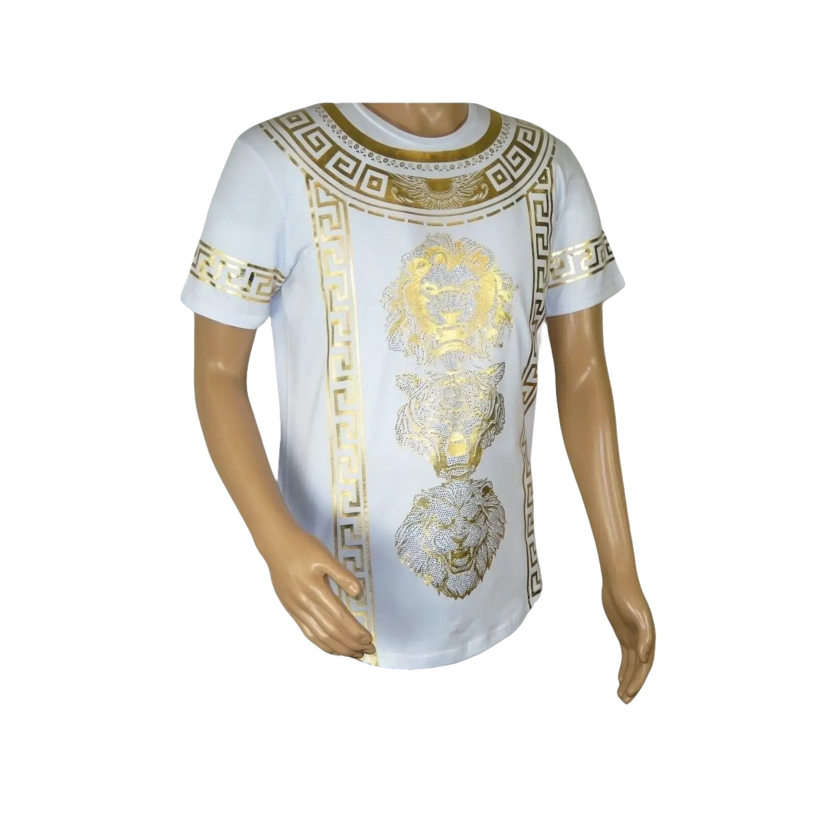 Mens PLATINI Sports Shirt With Rhine Stones Lion Medallion Chain SS3614 White - J.Valintin Men's Wear Legend - 92000