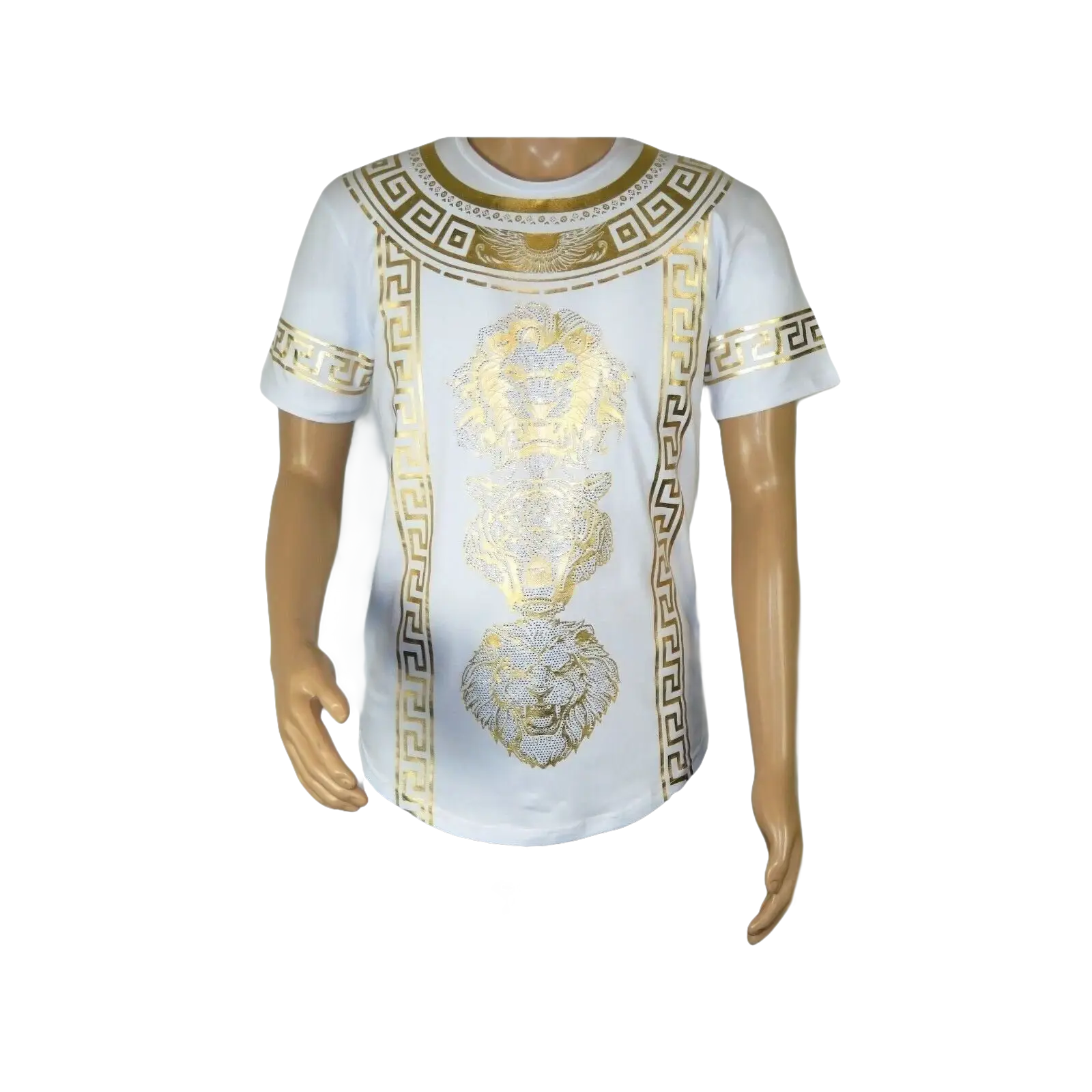 Mens PLATINI Sports Shirt With Rhine Stones Lion Medallion Chain SS3614 White - J.Valintin Men's Wear Legend - 92000