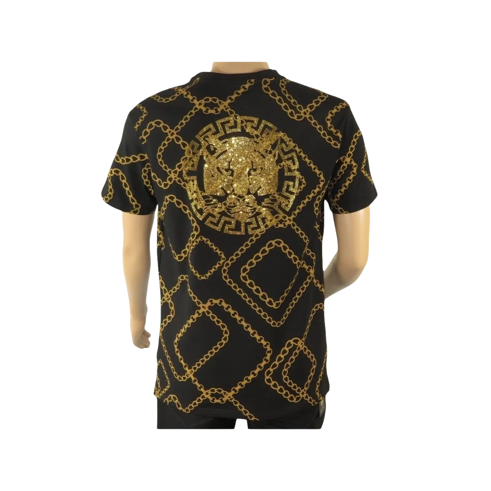 Mens PLATINI Sports Shirt With Rhine Stones Medallion Chain STT7626 Black Gold - J.Valintin Men's Wear Legend - 92030