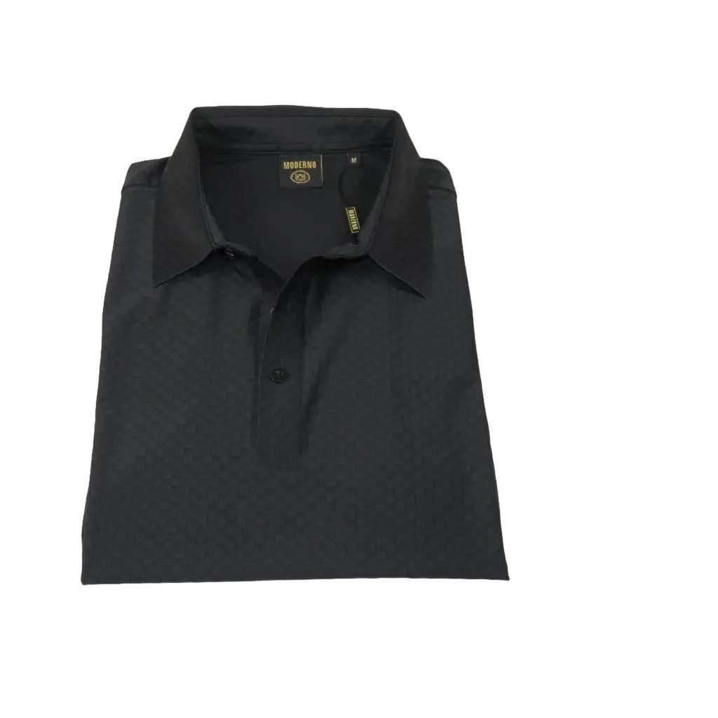 Men's Polo Shirt By Moderno Checker Satin Short Sleeves MJP - 106 Black - J.Valintin Men's Wear Legend - MJP - 106 Black - M