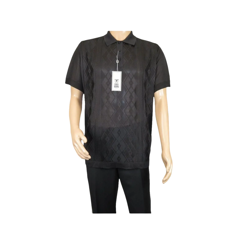 Mens Polo Shirt Slinky Sheer Short Sleeves Soft Touch by Stacy Adams 57007 black - J.Valintin Men's Wear Legend - 100070