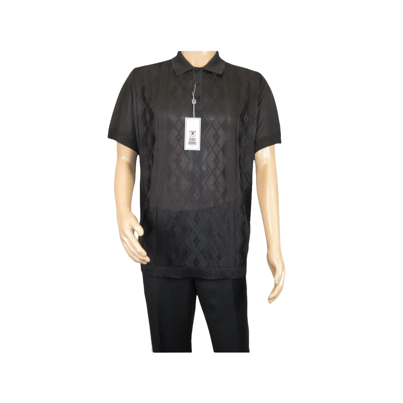 Mens Polo Shirt Slinky Sheer Short Sleeves Soft Touch by Stacy Adams 57007 black - J.Valintin Men's Wear Legend - 100070