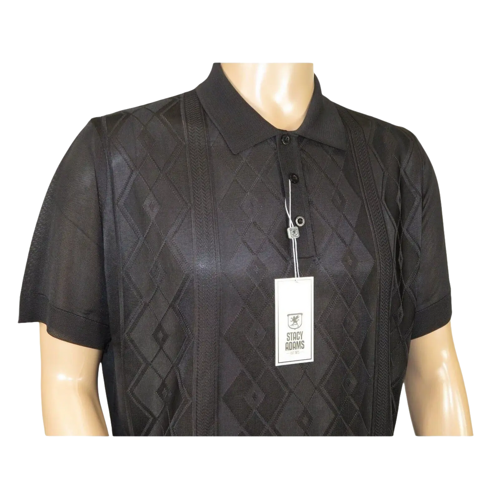 Mens Polo Shirt Slinky Sheer Short Sleeves Soft Touch by Stacy Adams 57007 black - J.Valintin Men's Wear Legend - 100070