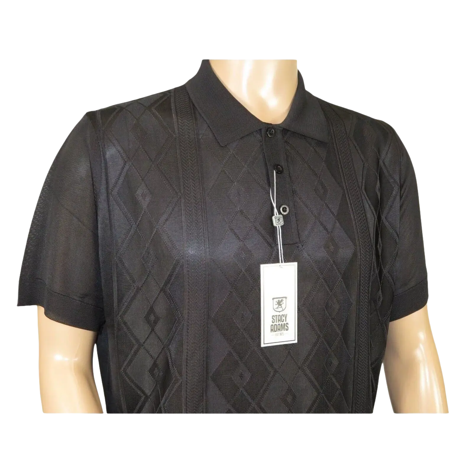Mens Polo Shirt Slinky Sheer Short Sleeves Soft Touch by Stacy Adams 57007 black - J.Valintin Men's Wear Legend - 100070