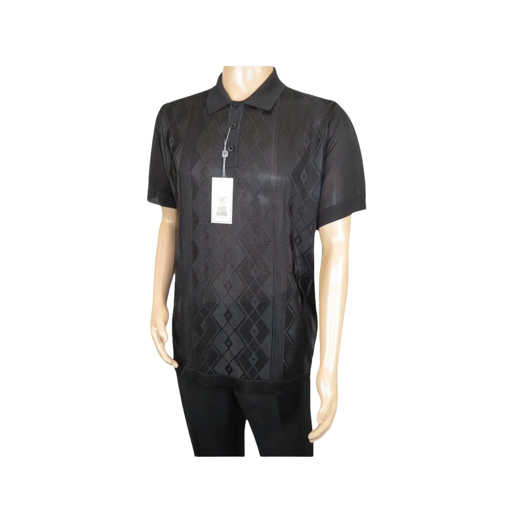 Mens Polo Shirt Slinky Sheer Short Sleeves Soft Touch by Stacy Adams 57007 black - J.Valintin Men's Wear Legend - 100070
