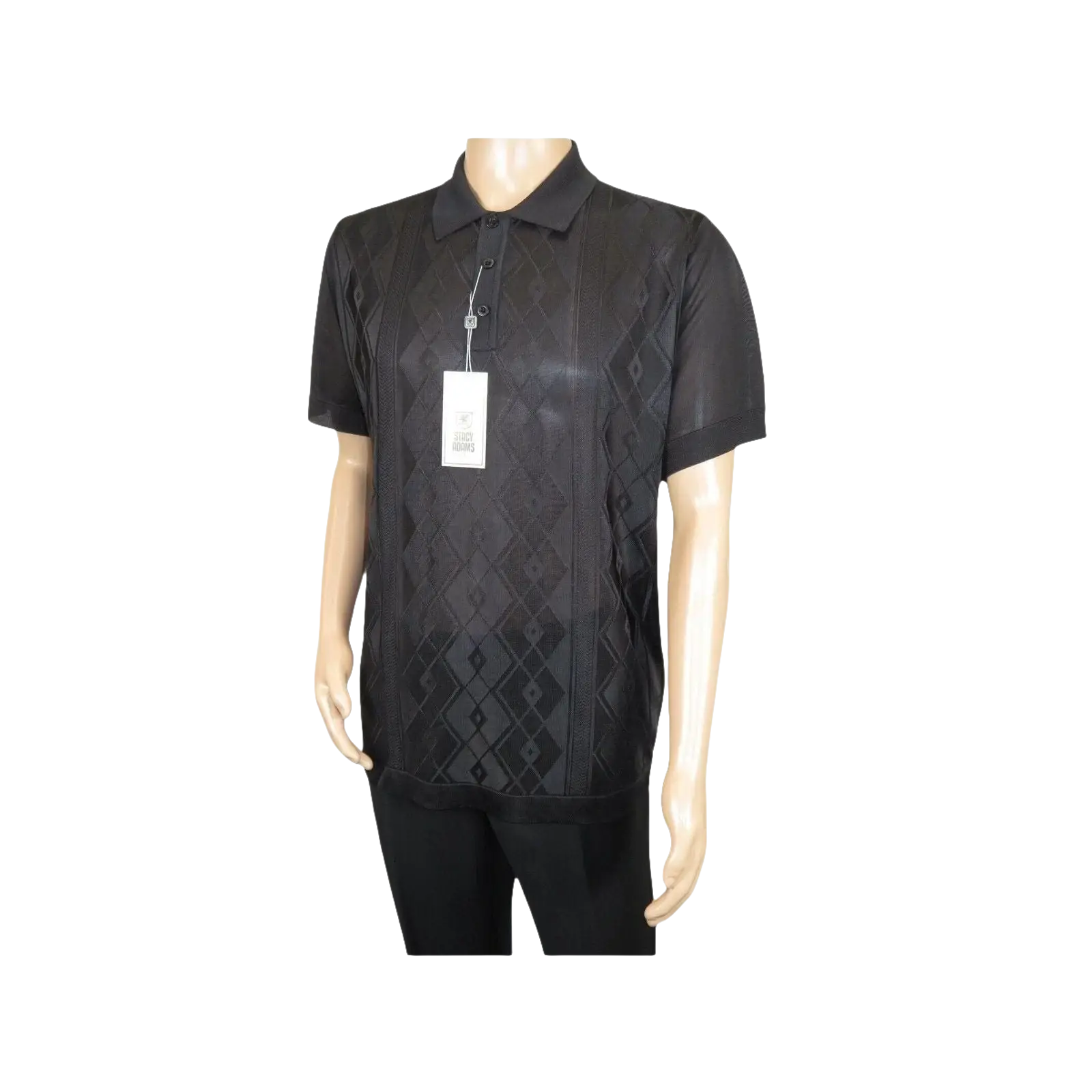 Mens Polo Shirt Slinky Sheer Short Sleeves Soft Touch by Stacy Adams 57007 black - J.Valintin Men's Wear Legend - 100070