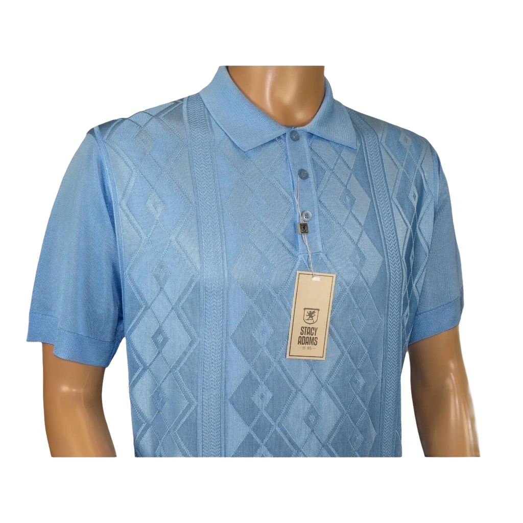 Mens Polo Shirt Slinky Sheer Short Sleeves Soft Touch by Stacy Adams 57007 Blue - J.Valintin Men's Wear Legend - 100065