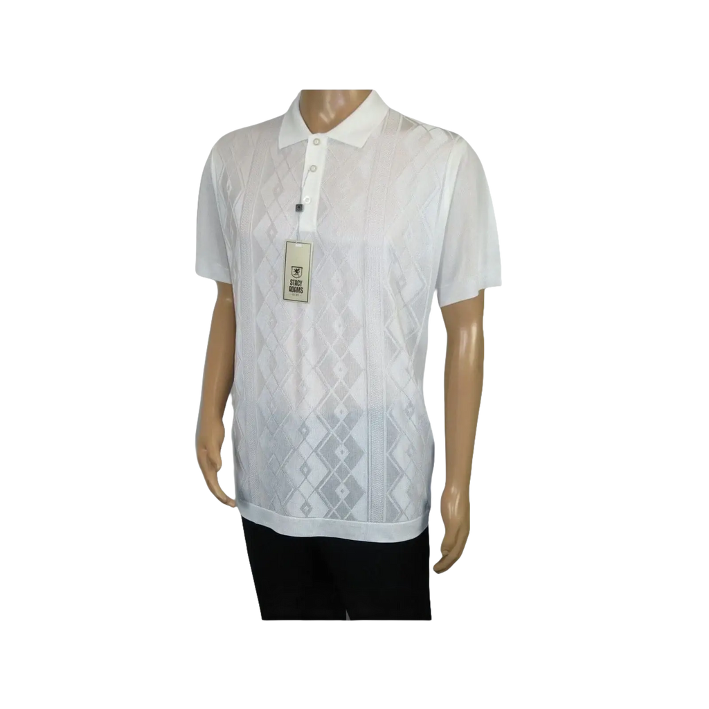 Mens Polo Shirt Slinky Sheer Short Sleeves Soft Touch by Stacy Adams 57007 White - J.Valintin Men's Wear Legend - 100060
