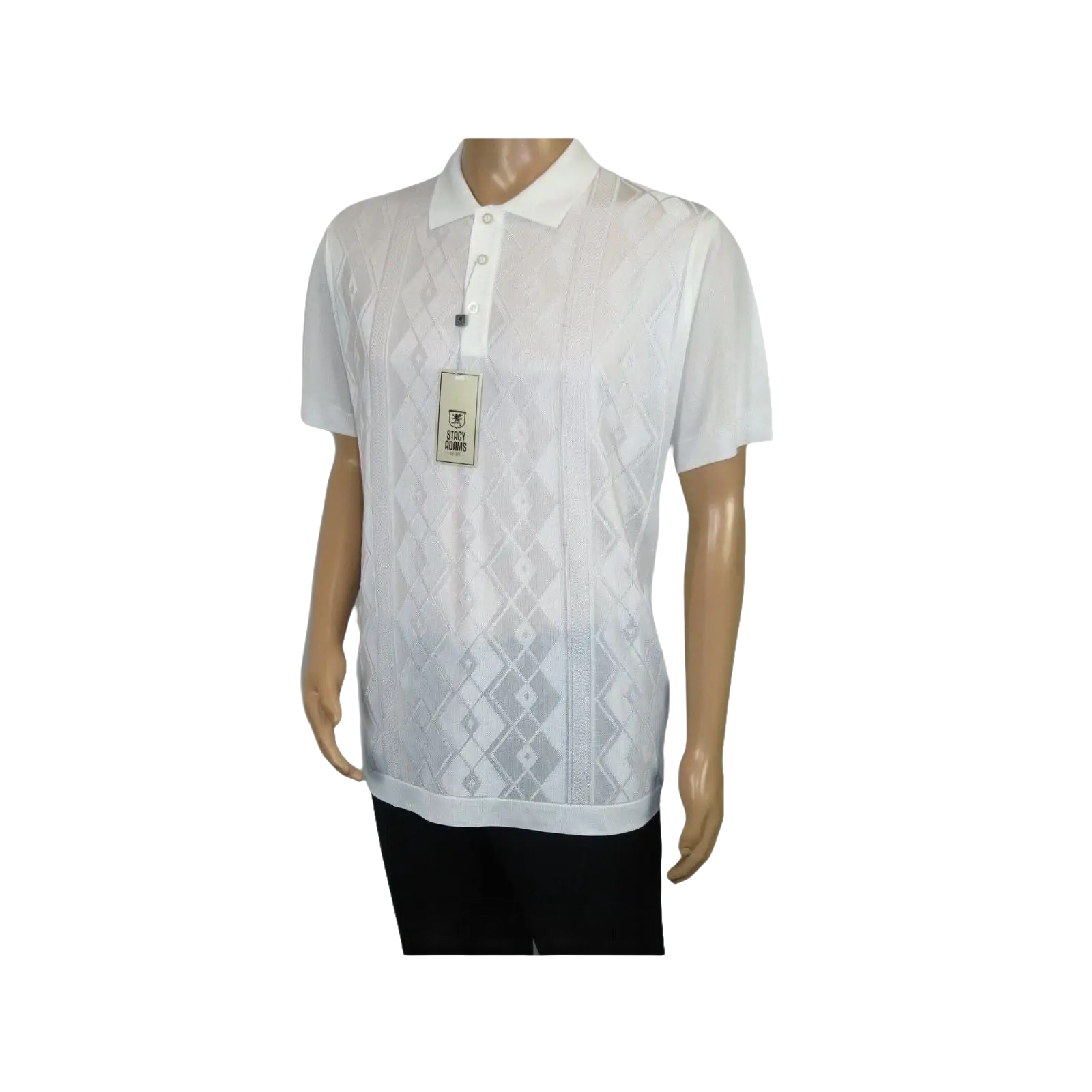 Mens Polo Shirt Slinky Sheer Short Sleeves Soft Touch by Stacy Adams 57007 White - J.Valintin Men's Wear Legend - 100060