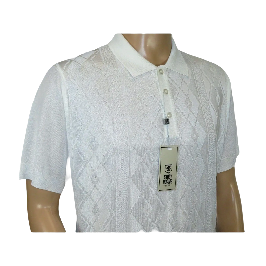 Mens Polo Shirt Slinky Sheer Short Sleeves Soft Touch by Stacy Adams 57007 White - J.Valintin Men's Wear Legend - 100060