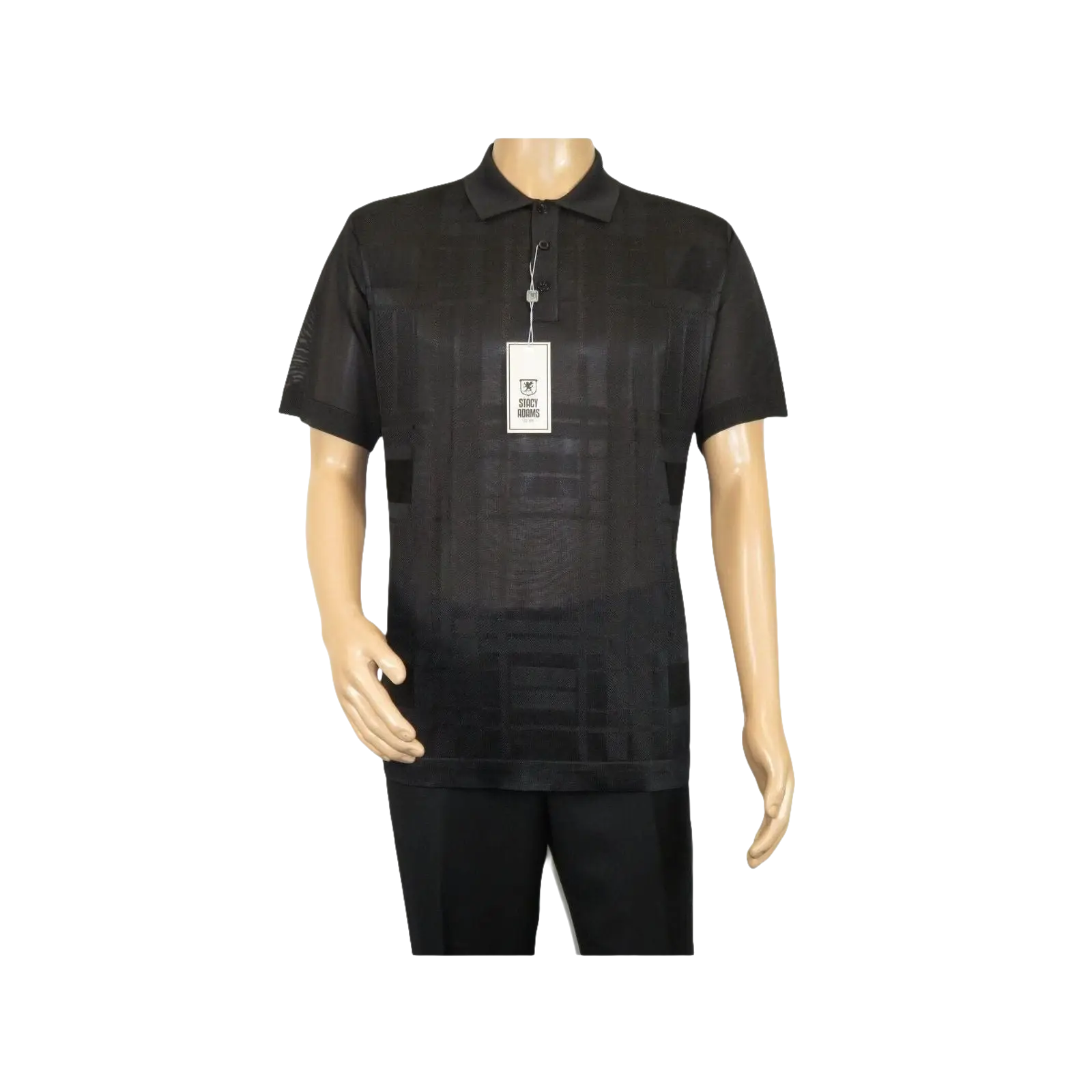 Mens Polo Shirt Slinky Sheer Short Sleeves Soft Touch Stacy Adams 57006 Black - J.Valintin Men's Wear Legend - 100046