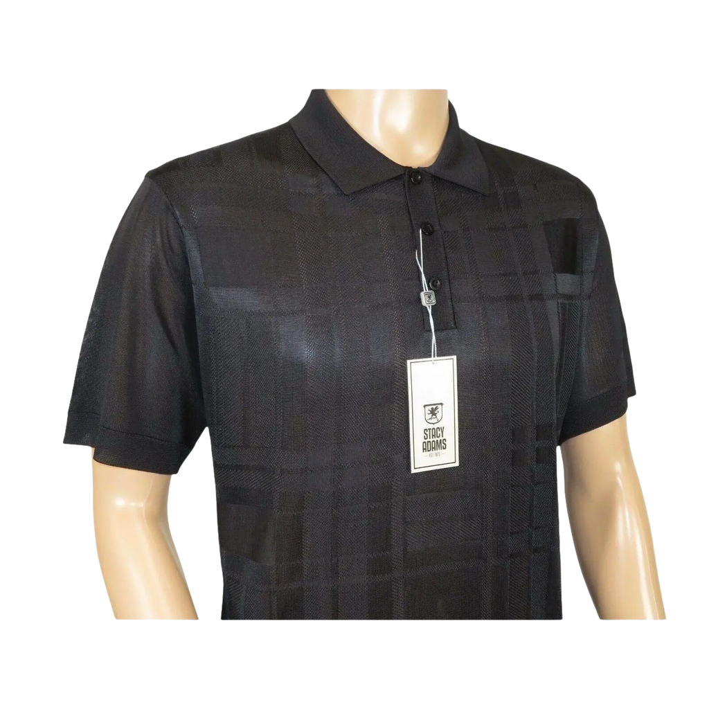 Mens Polo Shirt Slinky Sheer Short Sleeves Soft Touch Stacy Adams 57006 Black - J.Valintin Men's Wear Legend - 100046