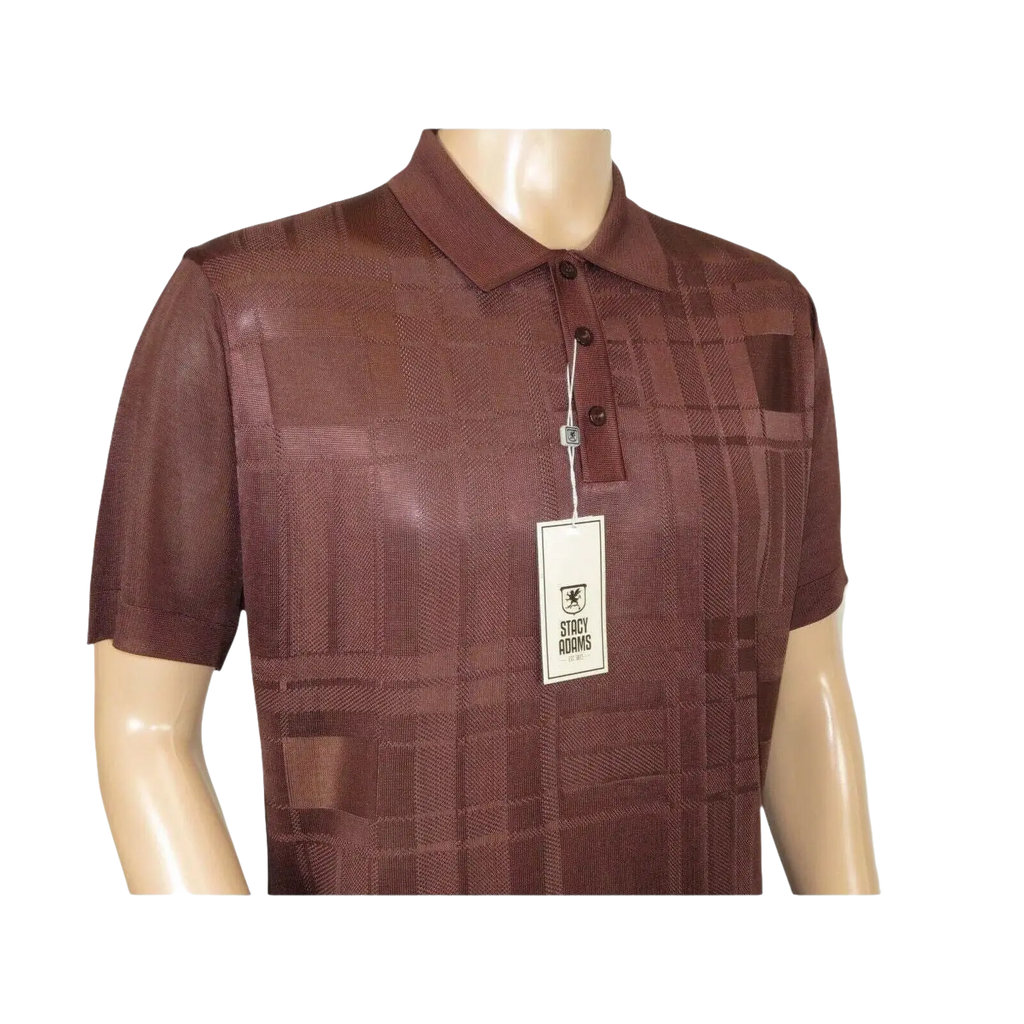 Mens Polo Shirt Slinky Sheer Short Sleeves Soft Touch Stacy Adams 57006 Brown - J.Valintin Men's Wear Legend - 100041