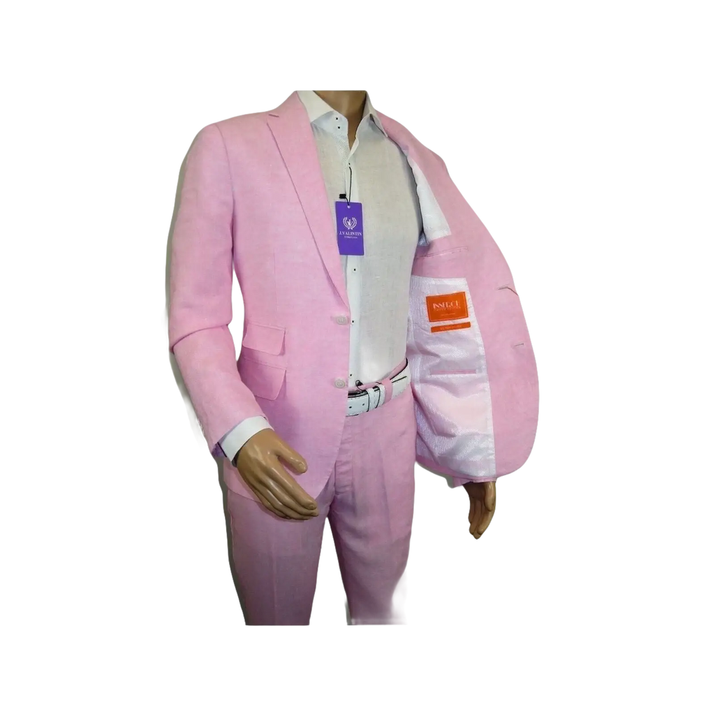 Mens Premium 100% Linen Cocktail Suit by INSERCH Breathable and cool SU880 Pink - J.Valintin Men's Wear Legend - 100661