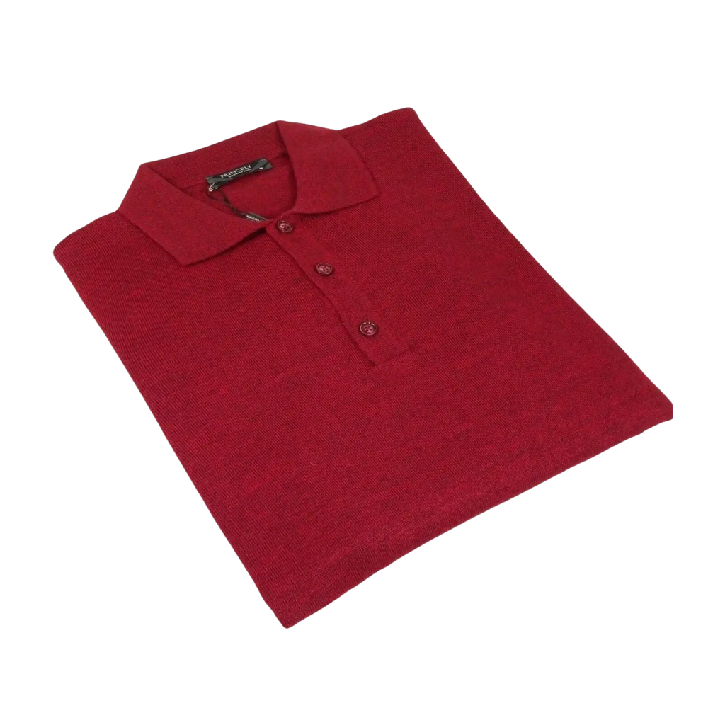 Mens PRINCELY Soft Merinos Wool Sweater Knits Lightweight Polo 1011 - 40 Cranberry - J.Valintin Men's Wear Legend - 96614