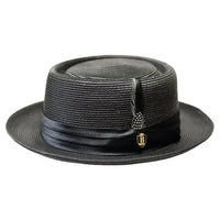 Men's RAFAELE Braid Straw Style Pork Pie Hat Telescope Crown RF - 400 Black - J.Valintin Men's Wear Legend - RF400 - Black - S