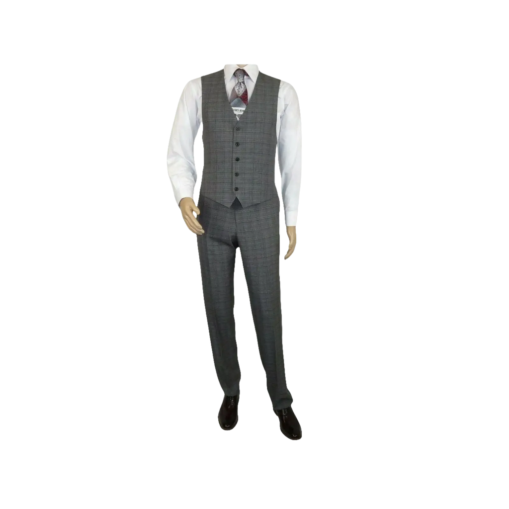 Mens Renoir 3 Piece Vested Suit Glen Plaid Notch Lapel Business 278 - 1 Gray New - J.Valintin Men's Wear Legend - 28301