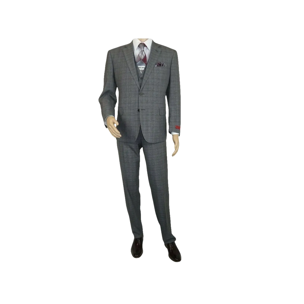Mens Renoir 3 Piece Vested Suit Glen Plaid Notch Lapel Business 278 - 1 Gray New - J.Valintin Men's Wear Legend - 28301