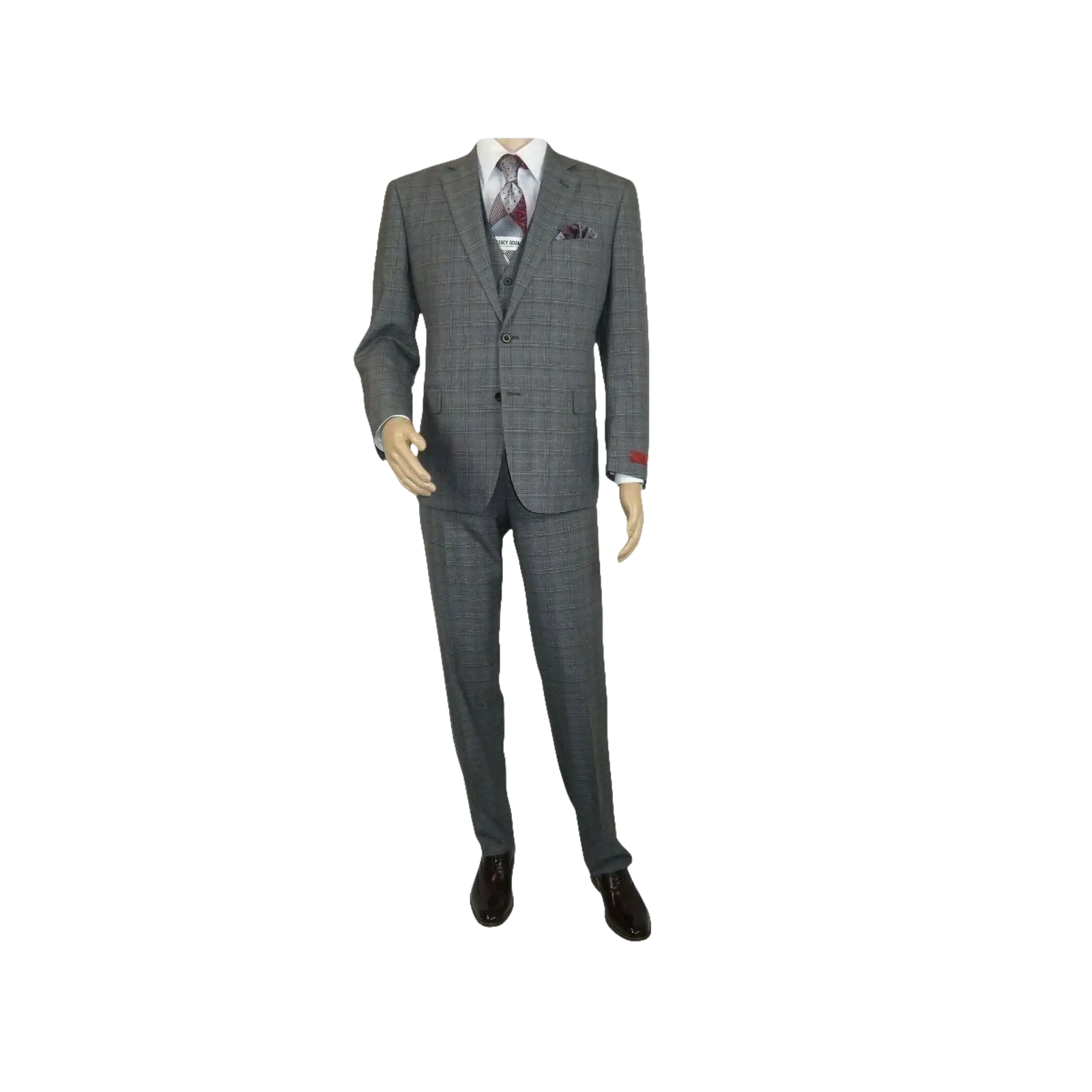 Mens Renoir 3 Piece Vested Suit Glen Plaid Notch Lapel Business 278 - 1 Gray New - J.Valintin Men's Wear Legend - 28301