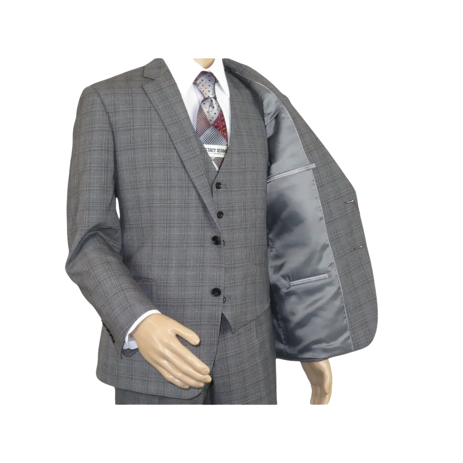 Mens Renoir 3 Piece Vested Suit Glen Plaid Notch Lapel Business 278 - 1 Gray New - J.Valintin Men's Wear Legend - 28301