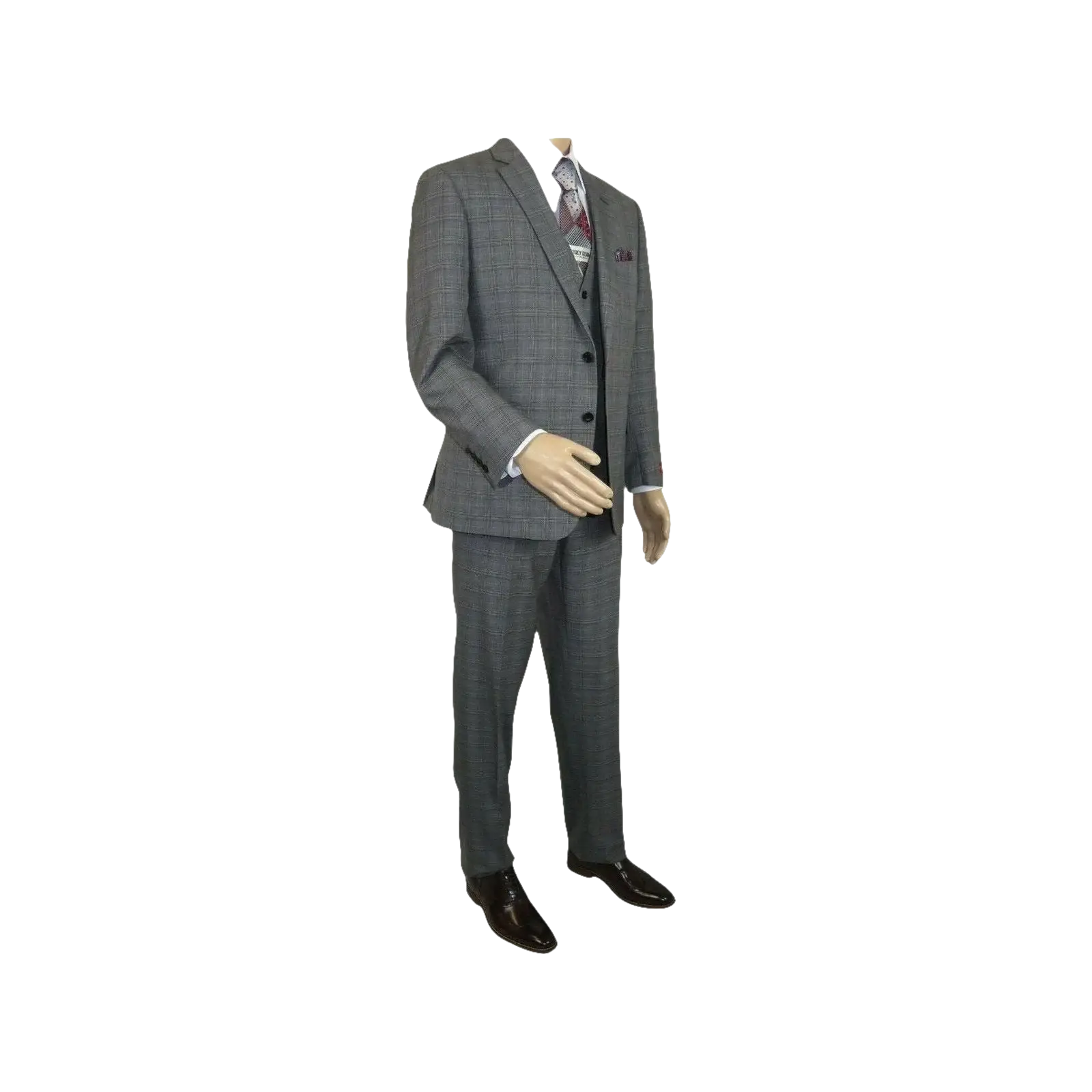 Mens Renoir 3 Piece Vested Suit Glen Plaid Notch Lapel Business 278 - 1 Gray New - J.Valintin Men's Wear Legend - 28301